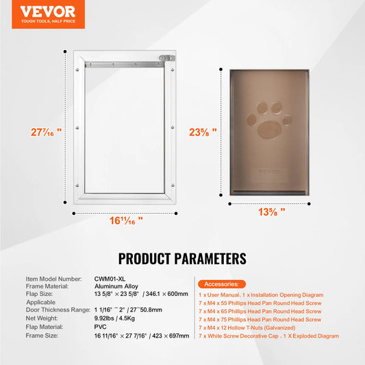 NONEDogDoor Pet Door Aluminum Frame With Lockable Flap