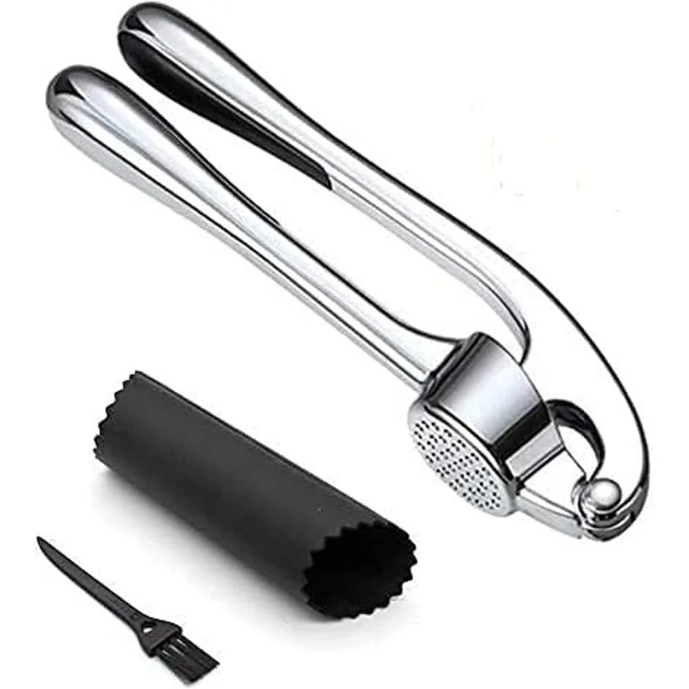 Garlic Press 3 Piece Stainless Steel Set With Cleaning Brush