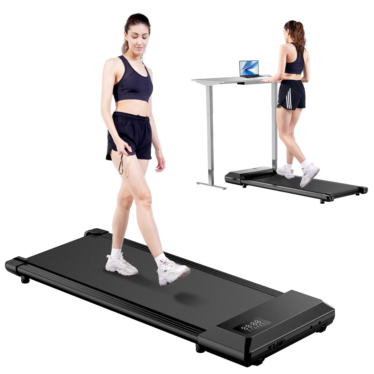 2 In 1 Walking Pad Mini Treadmill Under Desk For Home Office LCD Screen 250 Lbs