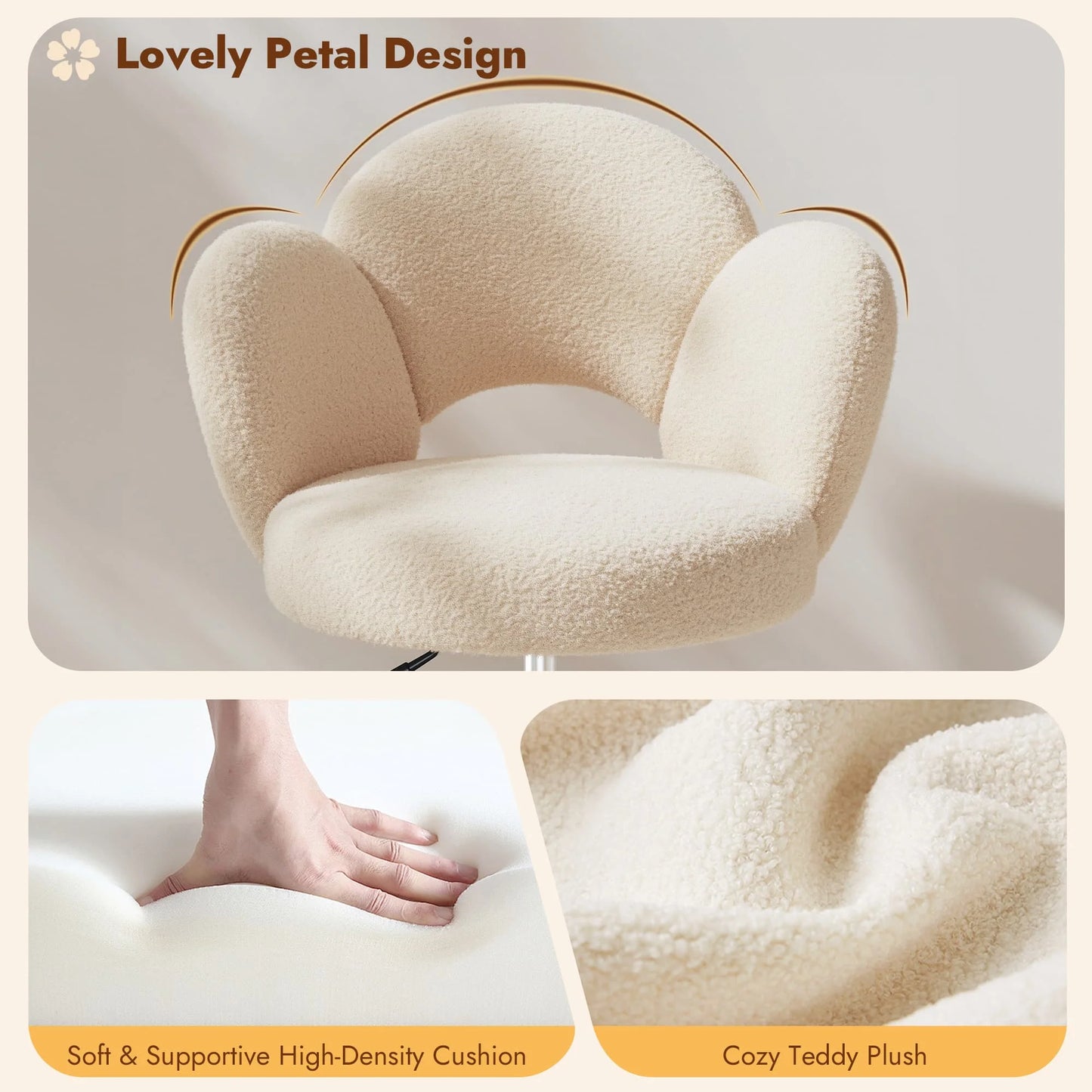 EnHomee Petal Vanity Chair Height Adjustable Desk Chair With Wheels