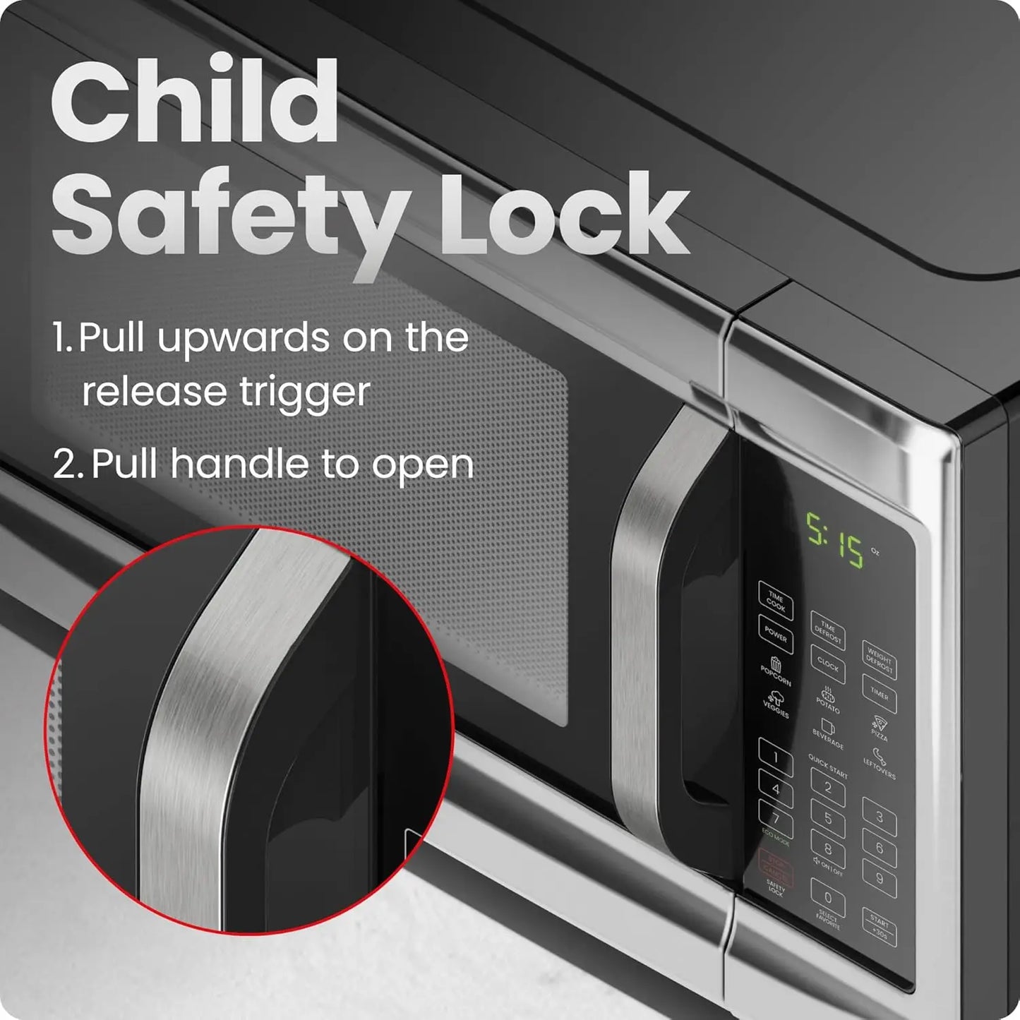 Stainless Steel Microwave 1000W Auto Menus Eco Mode Safety Lock