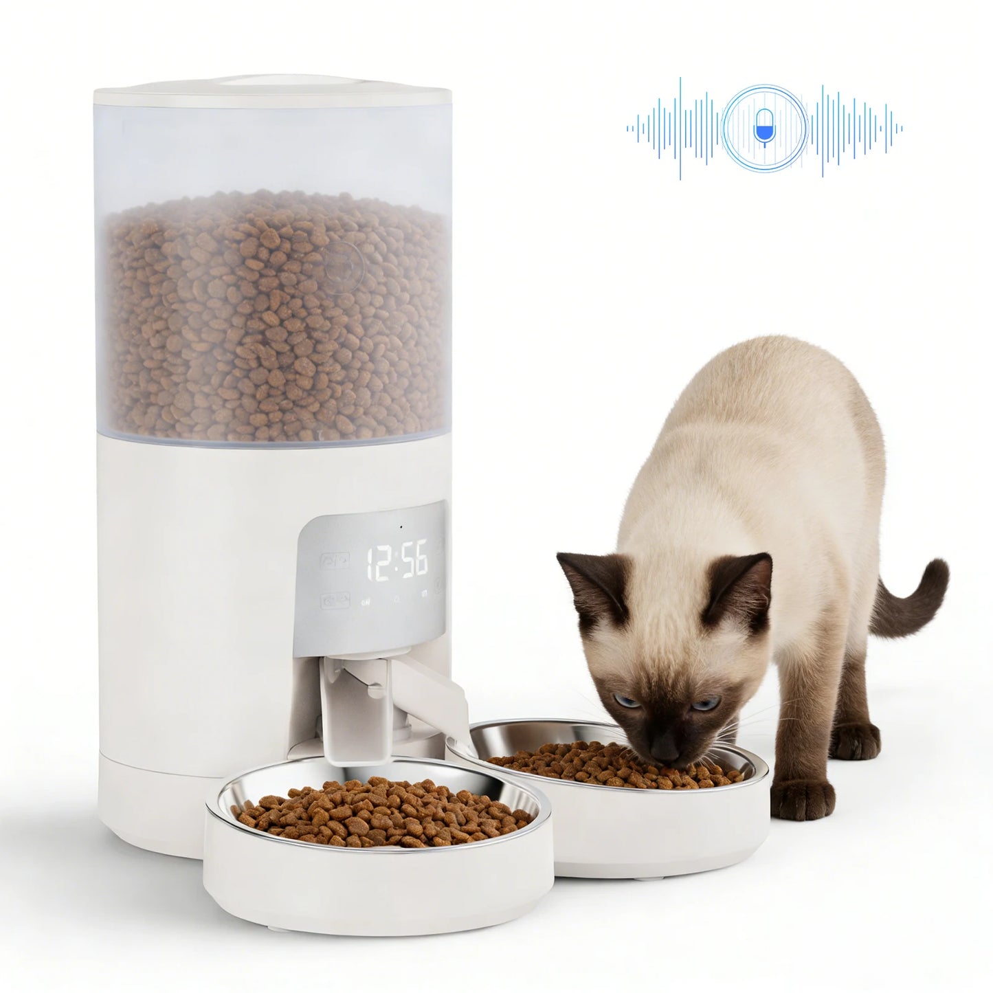 Automatic Cat Feeder With Two Stainless Bowls Timed Dual Power Dispenser