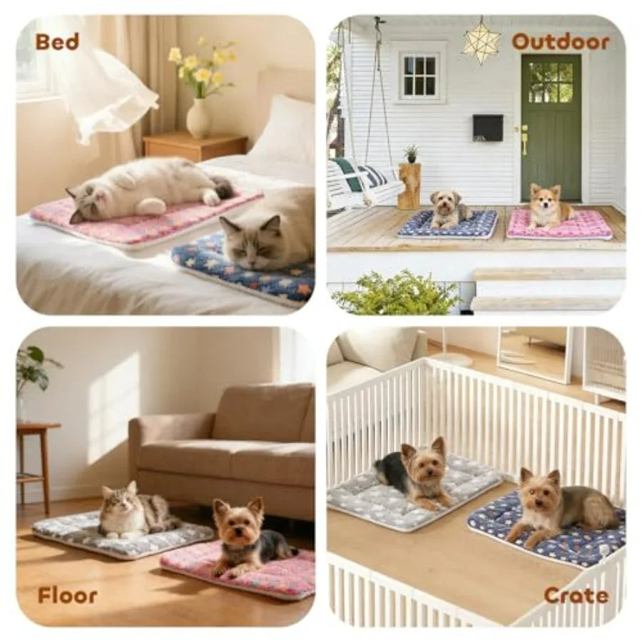 Ultra Soft Pet Bed Crate Pad With Star Print Fleece