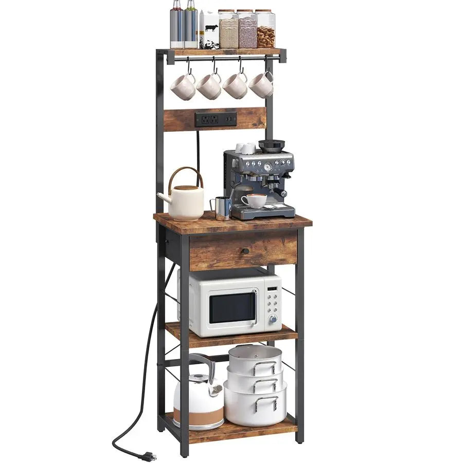 Bakers Rack With Power Strip Microwave Stand 4 Hooks